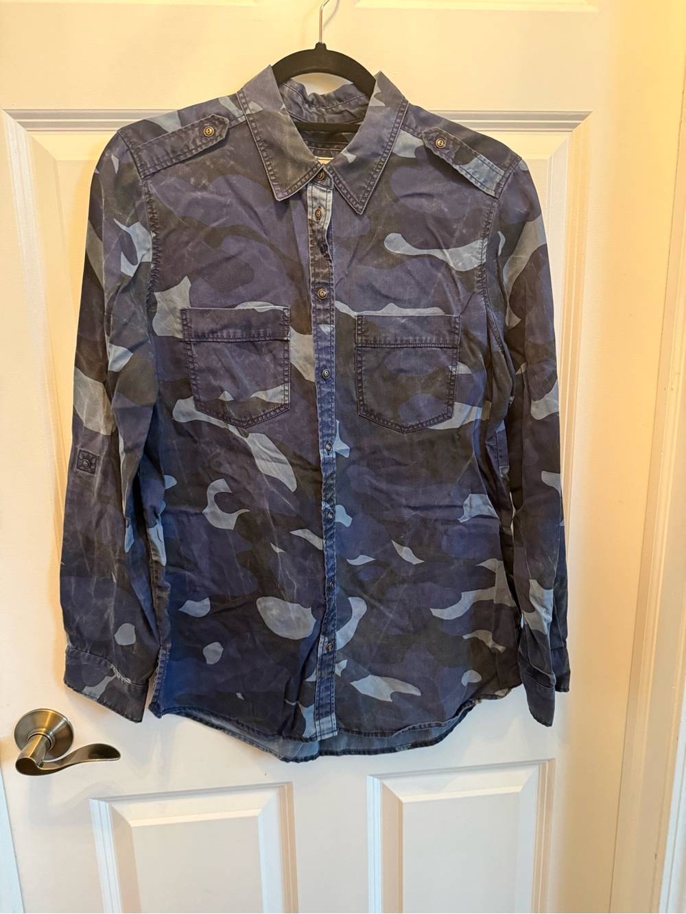 Express Blue Camo Button-Down Shirt